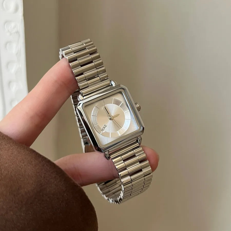 Elegant Luxurious Simple Style Square Rectangle Double Side Snaps Quartz Watch