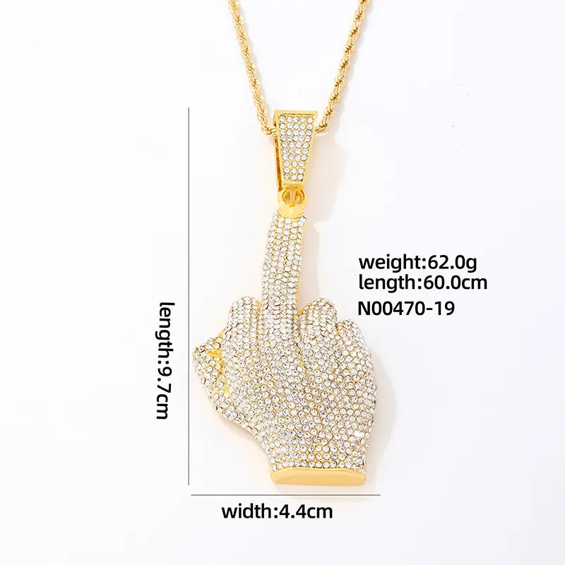 Wholesale Hip-Hop Vintage Style Rock Gesture 304 Stainless Steel Plating Inlay K Gold Plated Rhodium Plated Zircon Pendant Necklace