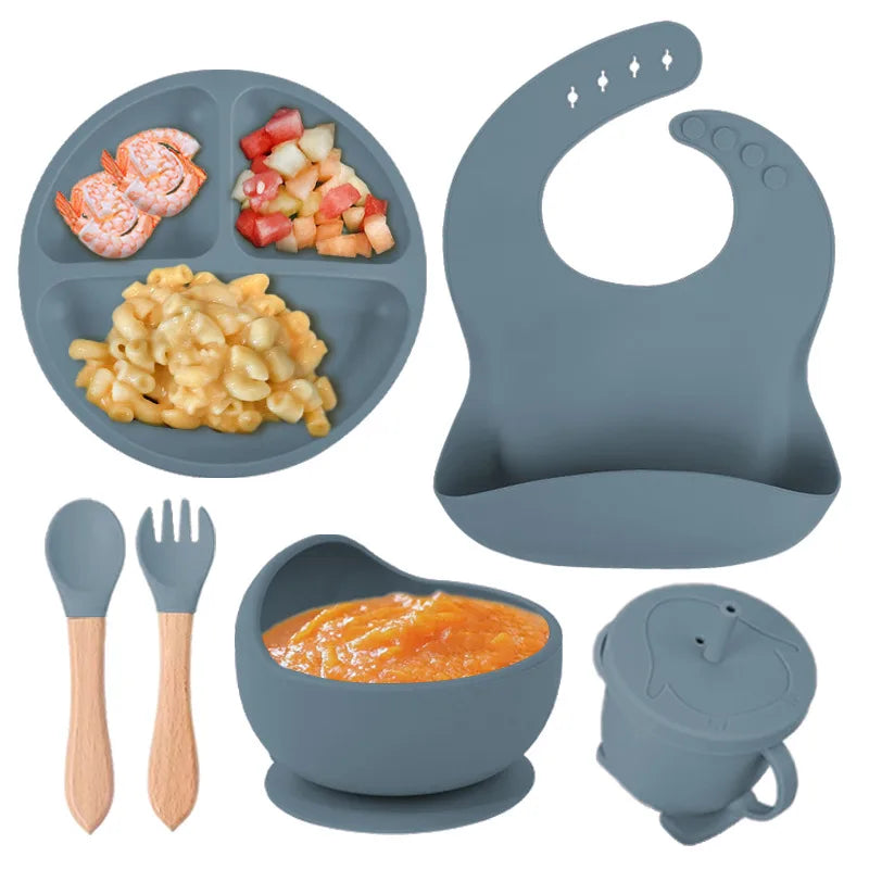 Baby silicone tableware suit baby learning to eat food supplement tableware self-eating sucker bowl integrated children's plate