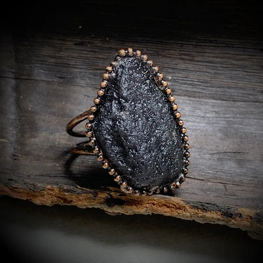 Vintage Style Baroque Style Asymmetrical Irregular turquoise Black Meteorite Asymmetrical Irregular Handmade Turquoise Black Meteorite Women's Open Rings