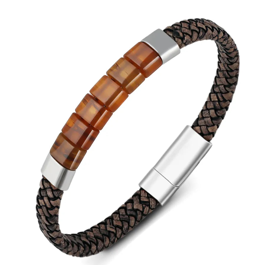 Business Vintage Style Simple Style Geometric 304 Stainless Steel Nylon Leather rope Rose Gold Plated Gold Plated Silver Plated Men's Bangle