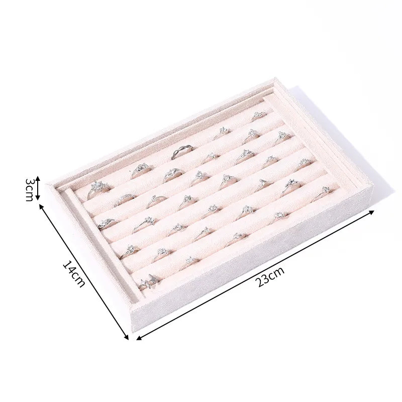 Velvet Jewelry Display Tray Ring Earring Stud Organizer Artistic Style Square Pattern Craftsmanship Jewelry Storage Rack