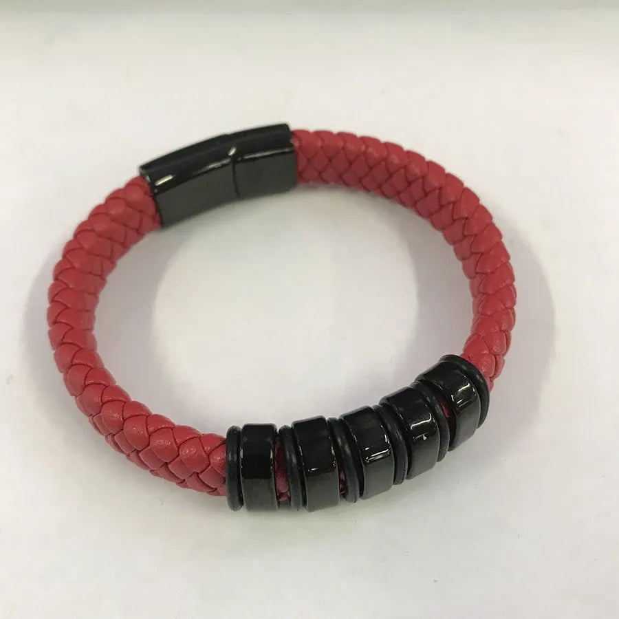 Leather rope bracelet men's stainless steel leather woven bracelet handmade metal leather bracelet jewelry