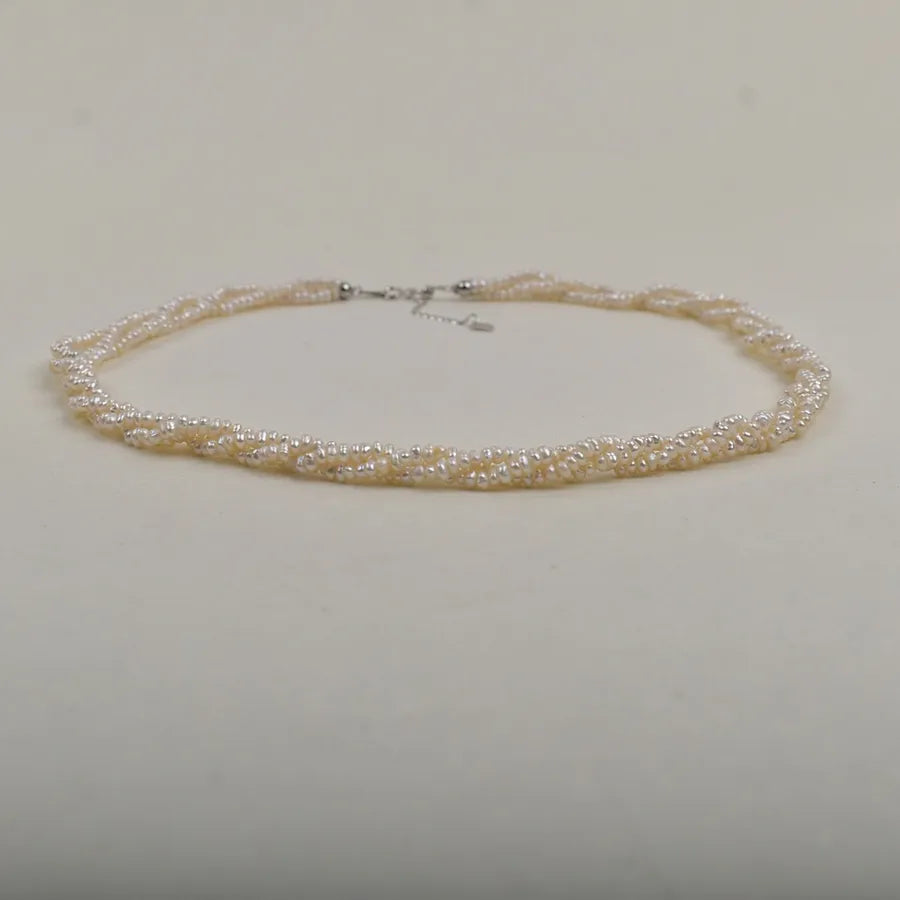 Natural Freshwater Pearl Necklace Simple Style Three-Layer Double-Layer Twisted Chain Small Flat Beads 2-3mm Jewelry Accessory