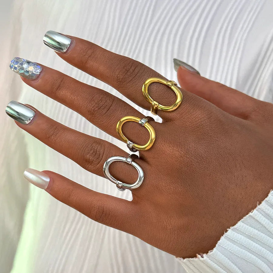 Wholesale Jewelry Casual Simple Style Geometric 304 Stainless Steel 18K Gold Plated Geometric Adjustable Ring
