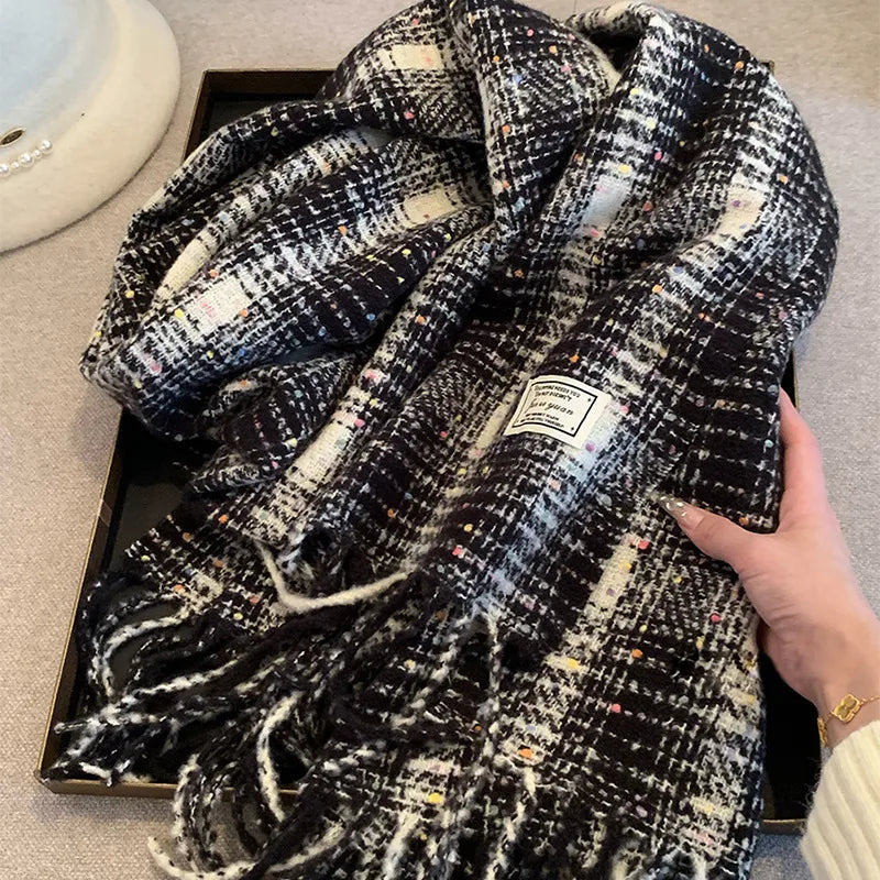 Women's Simple Style Lattice Imitation cashmere Tassel Scarf