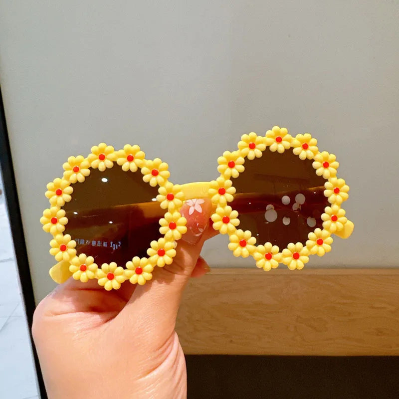 Cute Sweet Flower Pc Round Frame Full Frame Kids Sunglasses