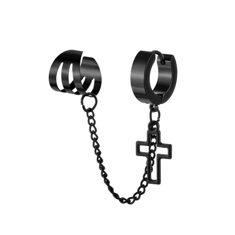 1 Piece Halloween Punk Cross Star Skull Plating Titanium Steel Drop Earrings