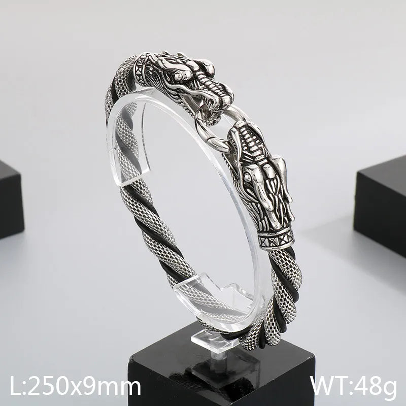 Hip-Hop Retro Anchor Skull 304 Stainless Steel Leather rope Halloween Men's Bracelets