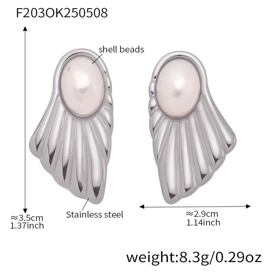 IG Style Casual Vacation Sector Scallop Plating 304 Stainless Steel Imitation Pearl Artificial Pearls 18K Gold Plated Earrings Ear Studs