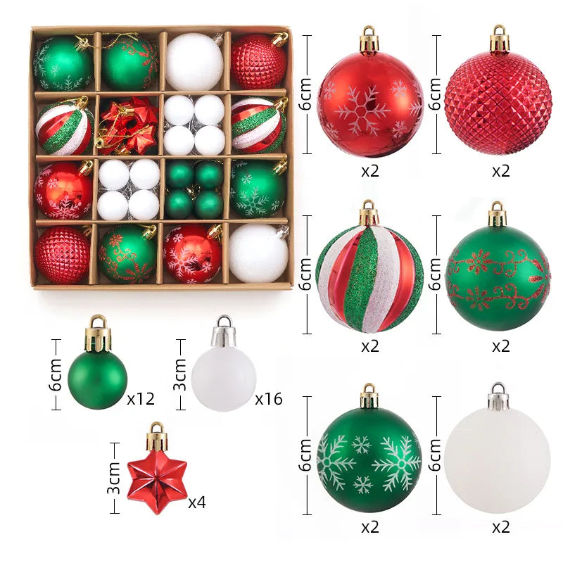Christmas Decorations 44pcs Set Electroplated Painted Balls New Christmas Ball Christmas Tree Ornaments Simple Style Plastic