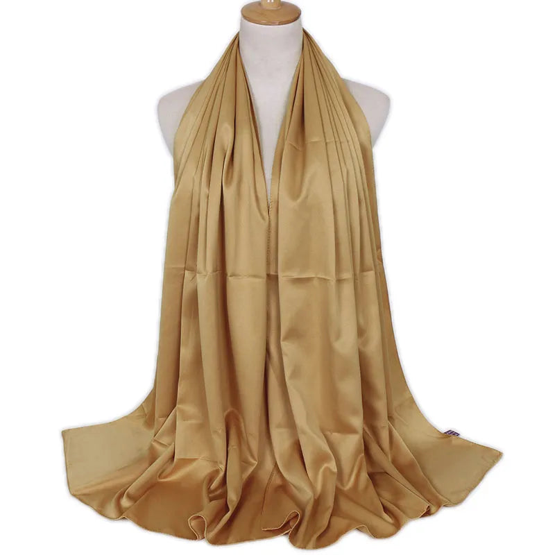 women's lady solid color satin silk scarves
