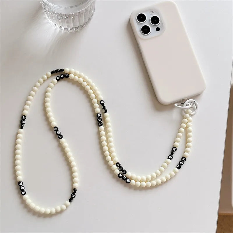 Handmade Short Pearl Letter Phone Case Chain New Butterfly Knot Diy Women's Chain Accessories Elegant Simplicity Mobile Cover