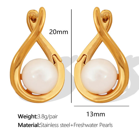 1 Pair Retro Geometric Freshwater Pearl Titanium Steel Freshwater Pearl Drop Earrings