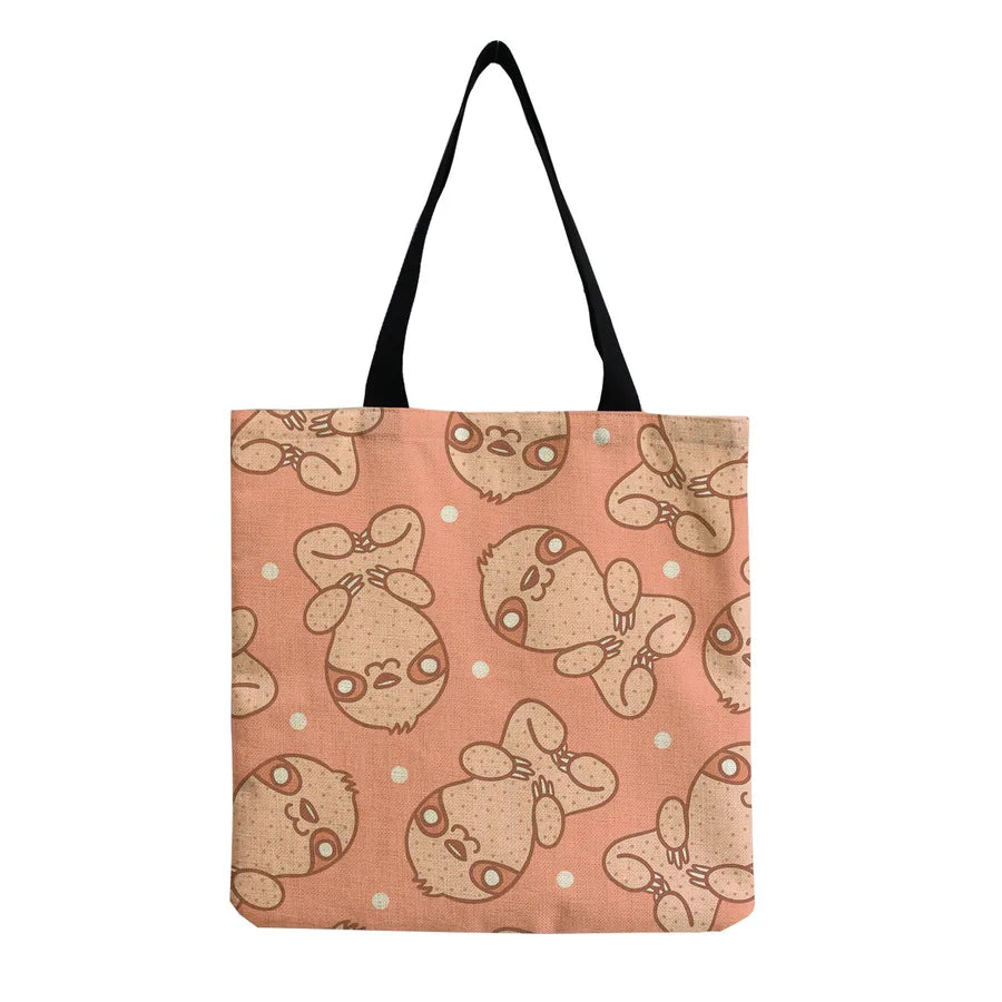 Women's Cute Cartoon Letter Linen Shopping bags