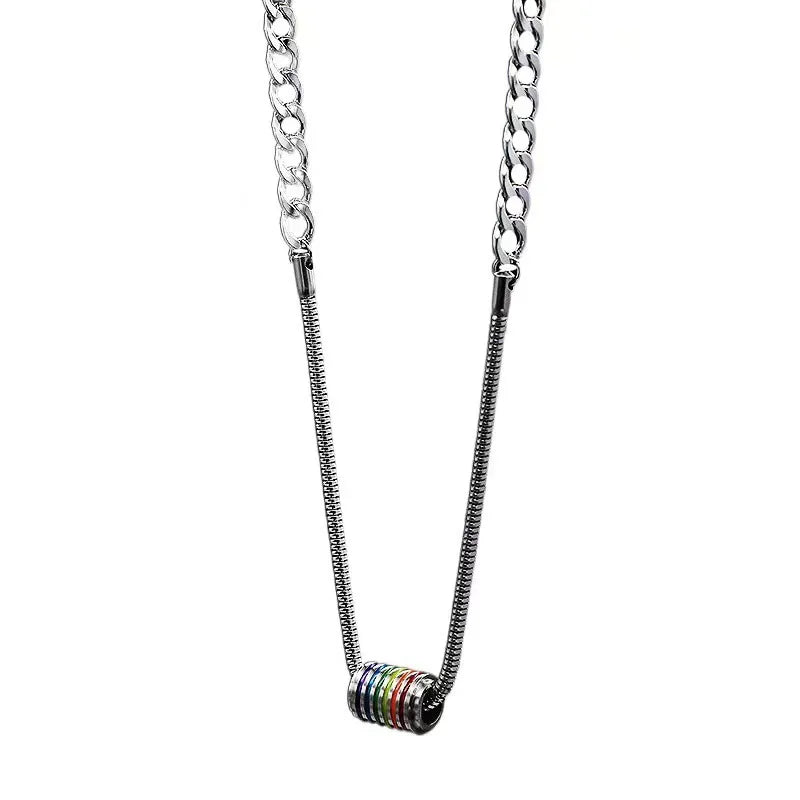 Retro Classic Style Color Block 304 Stainless Steel Enamel Men's Pendant Necklace Men Chain Necklaces
