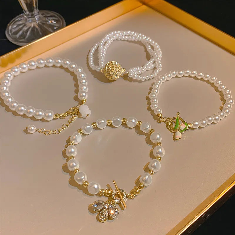 sweet flower bow knot imitation pearl women's bracelets