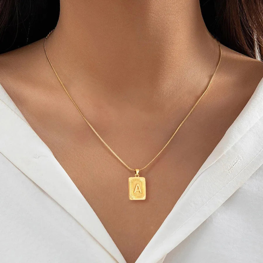 Wholesale Jewelry Elegant Simple Style Classic Style Letter Rectangle 201 Stainless Steel 304 Stainless Steel snake chain Pendant Necklace