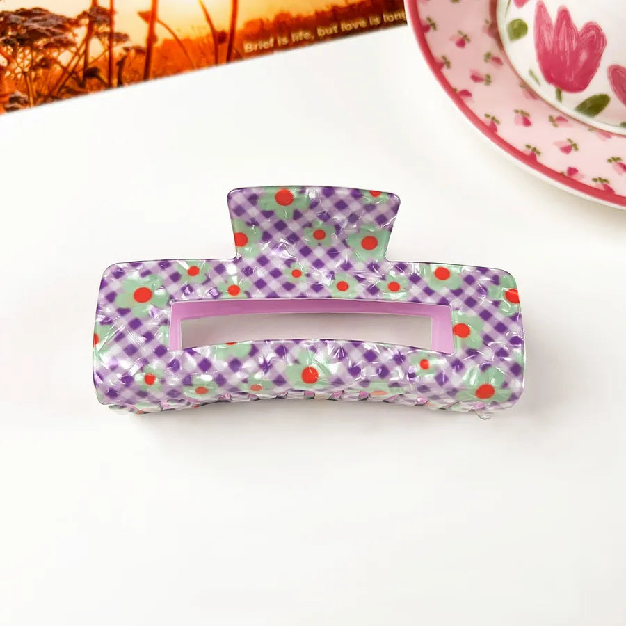 Retro PVC Floral Print Hair Claw New Elegance High-End Feeling Bun Shark Clip Small Flower Hair Clip Hair Accessories