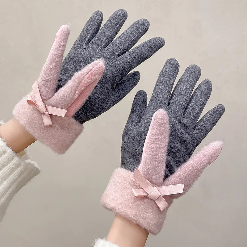Warm gloves women's winter plus velvet padded suede autumn and winter cold-proof touch screen new cycling ski riding gloves