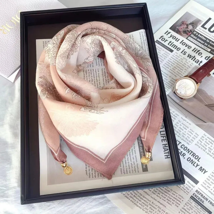 Women's Simple Style Color Block cotton and linen Silk Scarf