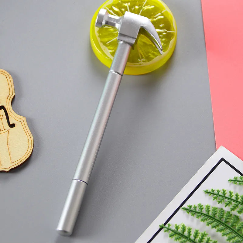 creative metallic color nail hammer gel pen cute hammer shape student ball pen fun decompression office signature pen