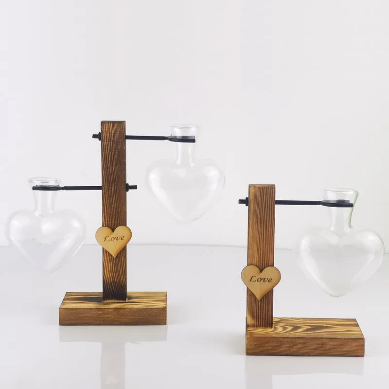 Simple Style Letter Heart Shape Wood Glass Vase Artificial Decorations