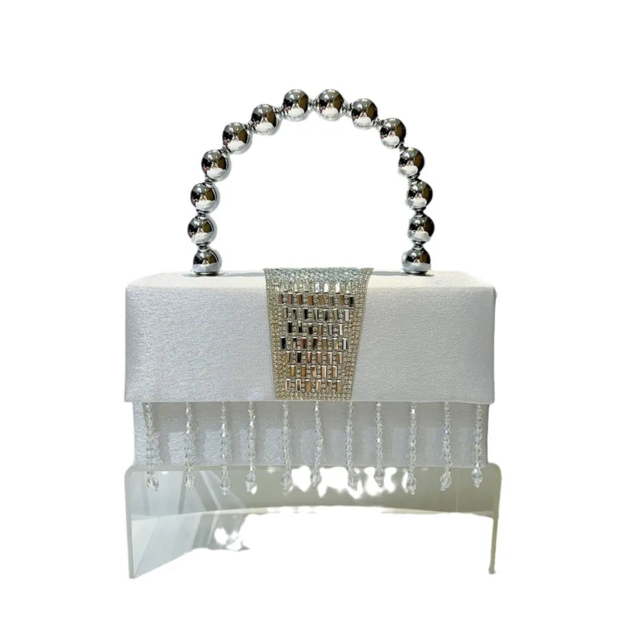 New Pearl Box Shiny Sequin Small Square Bag Evening Party Handbag Crossbody Shoulder Bag Glittering Tassel Silk Square Bag