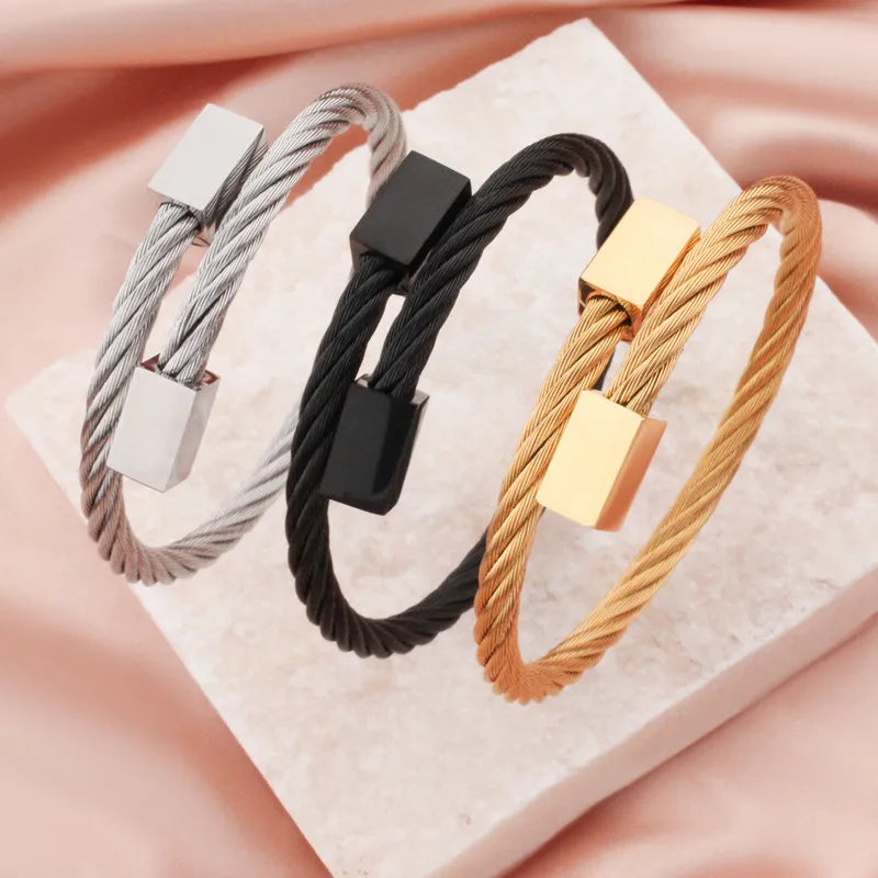punk solid color stainless steel plating cuff bracelets