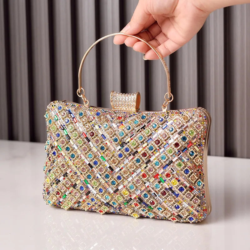 women's nylon stripe elegant sexy square lock clasp evening bag