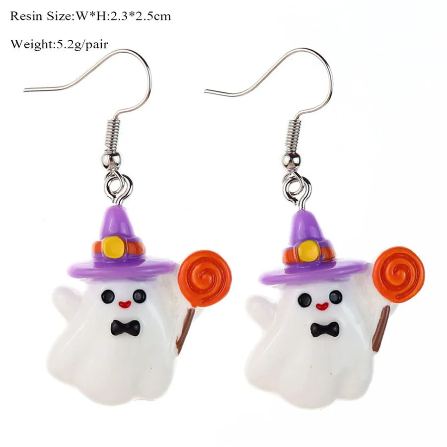 Halloween Series  Ear Rings Scary Funny Personality Skull Spider Ghost Pumpkin Resin Earrings Dangle