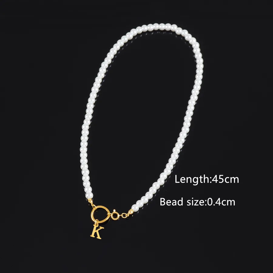 Casual Elegant Round Letter 304 Stainless Steel Artificial Pearl Beaded Chain Beaded Necklaces Wholesale