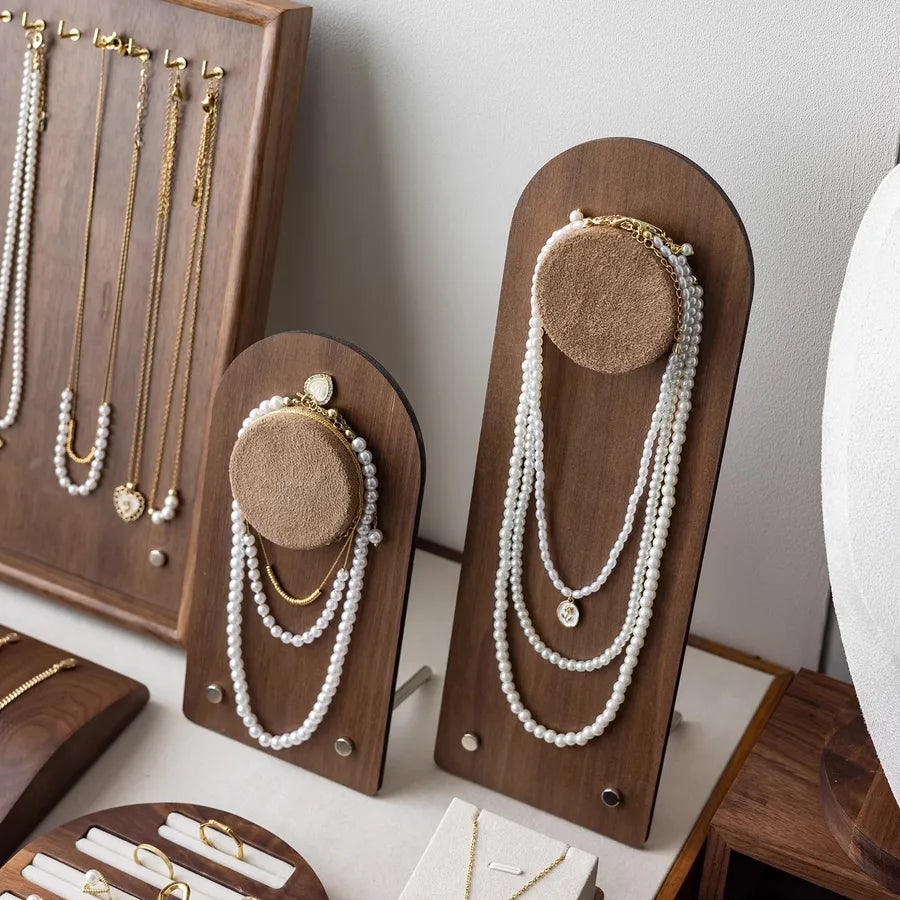 Walnut Jewelry Display Stand Bracelet Necklace Earring Rack Ring Holder Jewelry Tray Combination Fashion Accessory Showcase