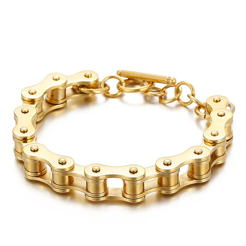 Hip-Hop Solid Color Titanium Steel Chain 18K Gold Plated Men's Bracelets
