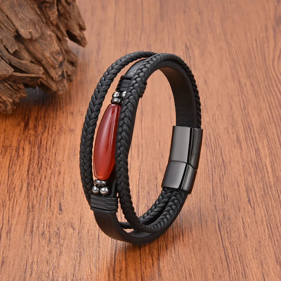 Vintage Style Classic Style Roman Style Geometric Leather rope Stone Metal Inlay Stone Men's Bracelets