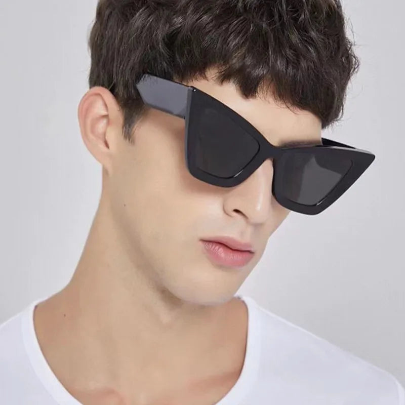 hip-hop exaggerated streetwear solid color ac cat eye full frame men's sunglasses