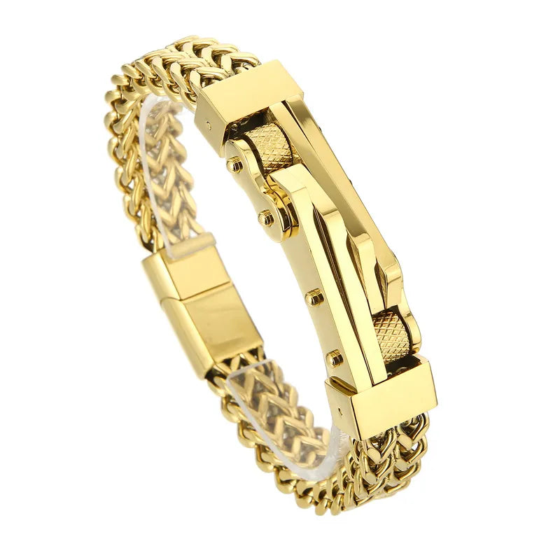 Hip-Hop Solid Color Stainless Steel Plating 18K Gold Plated Men's Bracelets