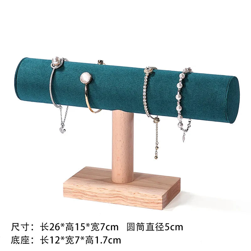 Real Wood Bracelet Display Stand Jewelry Storage Rack Hairband Holder Elastic Band Organizer Velvet Bracket Fashion Accessory