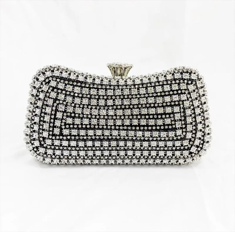 black gold silver polyester solid color rhinestone square clutch evening bag