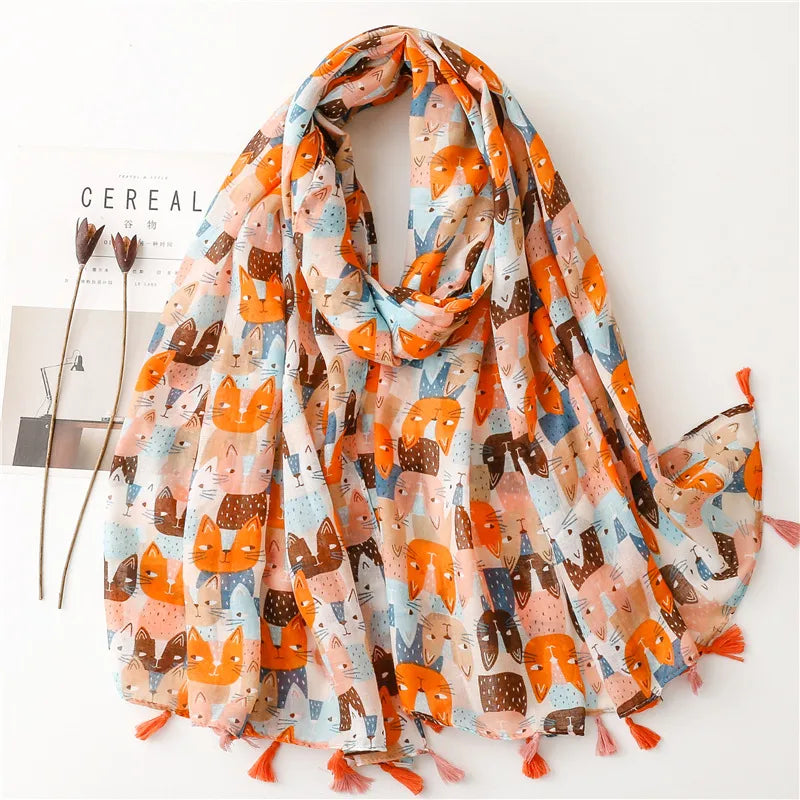 women's fashion cat cotton and linen silk scarves