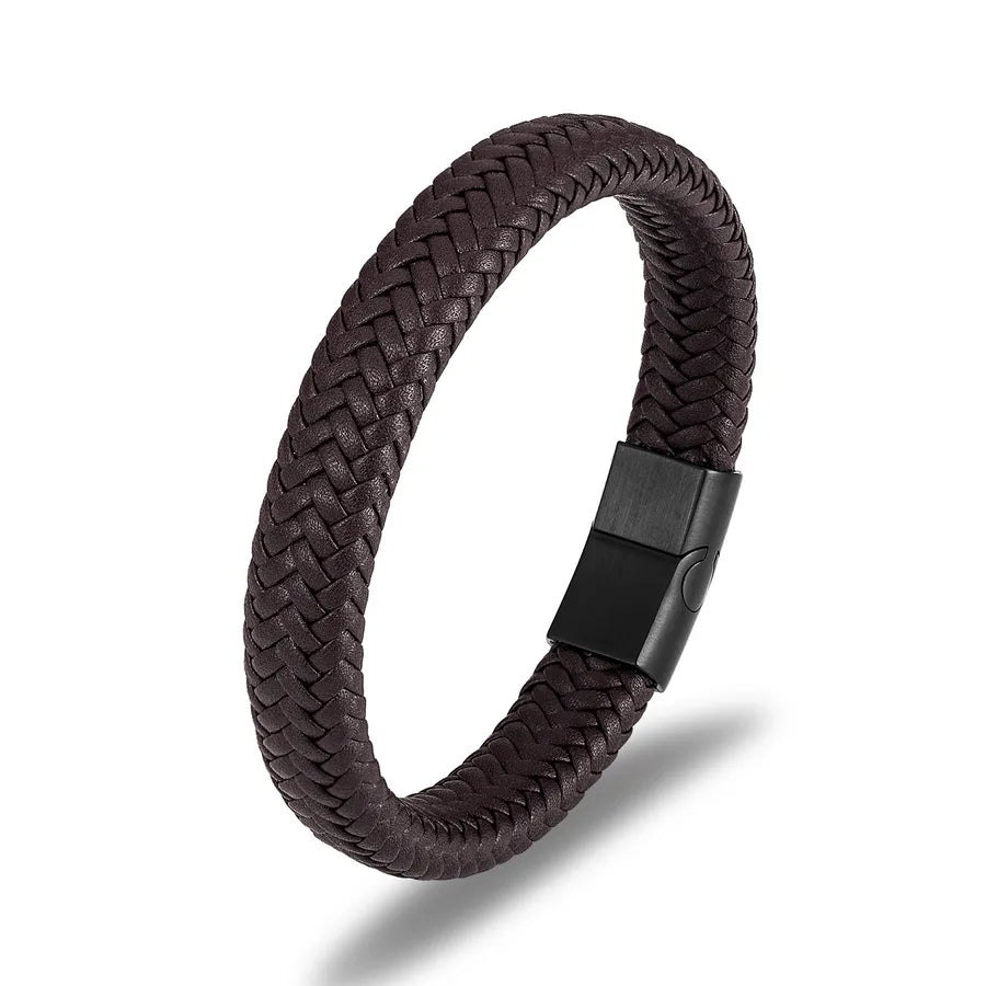 classic style commute color block stainless steel pu leather plating gold plated men's bangle