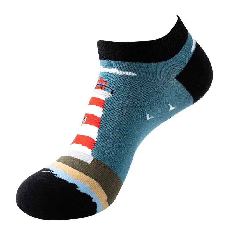 unisex sports cartoon stripe bird cotton jacquard crew socks 1 set