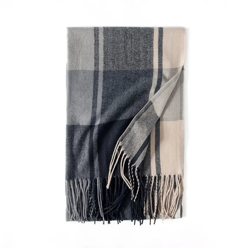 women's fashion plaid polyester knitted winter scarves