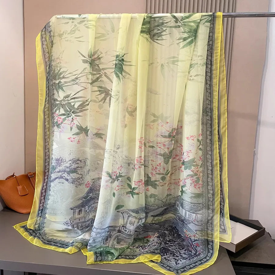 Women's Retro Flower Brocade Yarn Silk Scarf