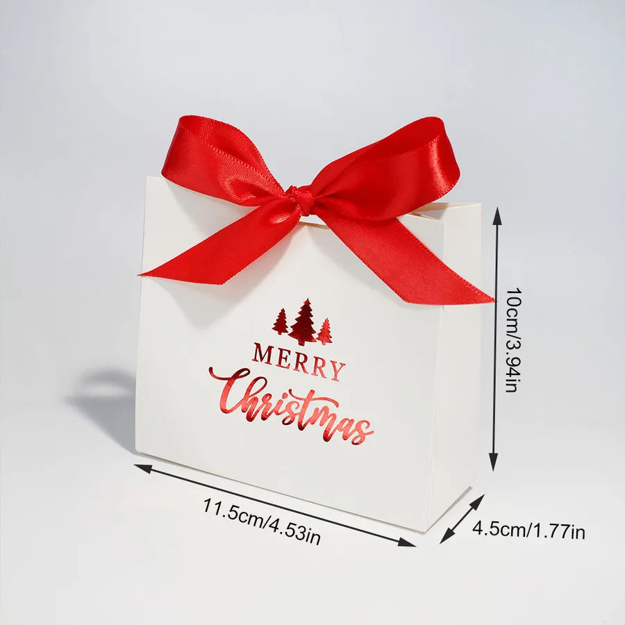 Fashionable Christmas Candy Packaging Box Gift Wrapping Bag Simple Elegant Holiday Season White Card Paper Christmas Tree