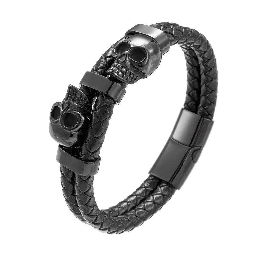Hip-Hop Geometric Stainless Steel Pu Leather Plating Men's Bracelets