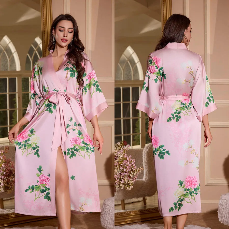 new satin chiffon ice silk light bathrobe multicolors