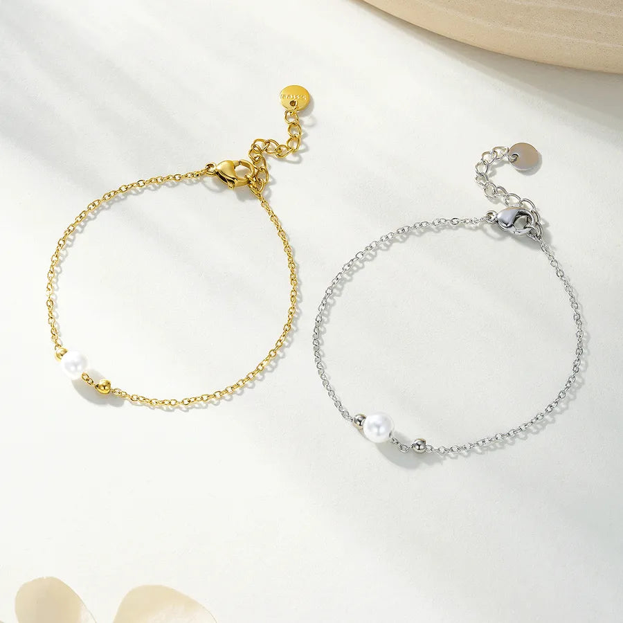 Cute Romantic Simple Style Solid Color 304 Stainless Steel cable chain Bracelets In Bulk