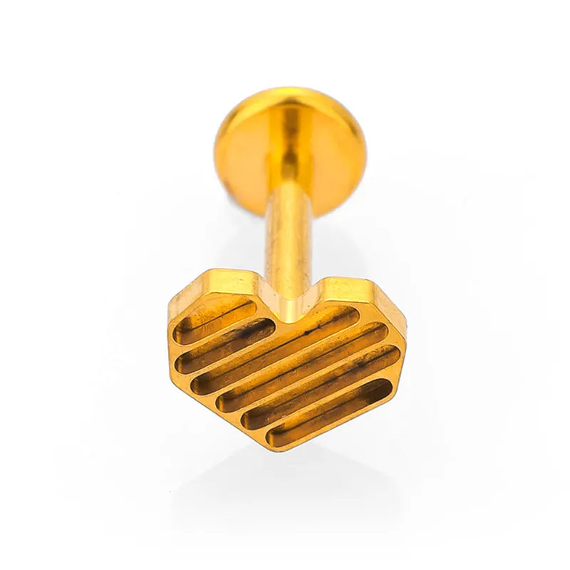 1 Piece Lip Rings Simple Style Heart Shape Titanium Alloy Polishing Plating Hollow Out Zircon 14K Gold Plated Lip Rings Ear Cartilage Rings & Studs Nose Rings & Studs