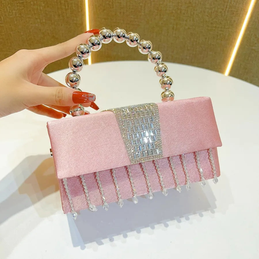 New Pearl Box Shiny Sequin Small Square Bag Evening Party Handbag Crossbody Shoulder Bag Glittering Tassel Silk Square Bag